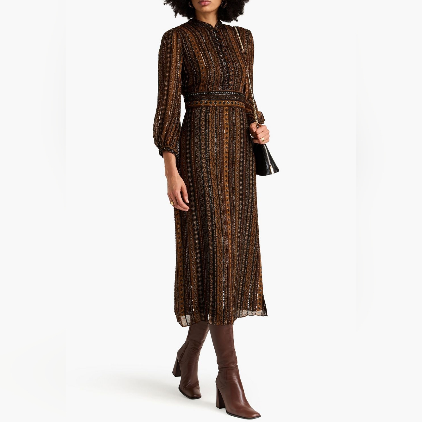 Veronica Beard Borelli Beaded Elegant Brown Black Striped Midi Dress 8